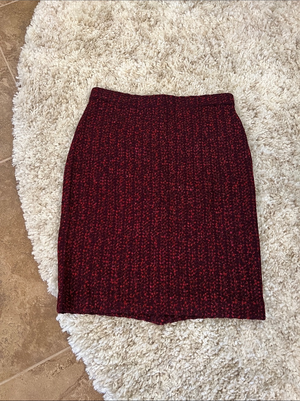 St. John Burgundy Santana Knit Two-Piece Skirt Suit - Picture 6 of 7